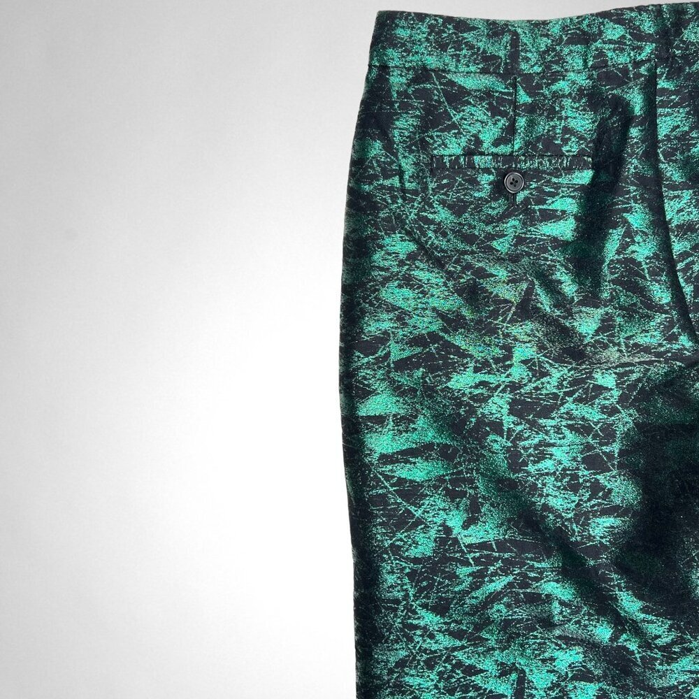 J. CREW 4 Evergreen Jacquard Metallic Cropped Straight Pants Dressy Holidays - Picture 5 of 11